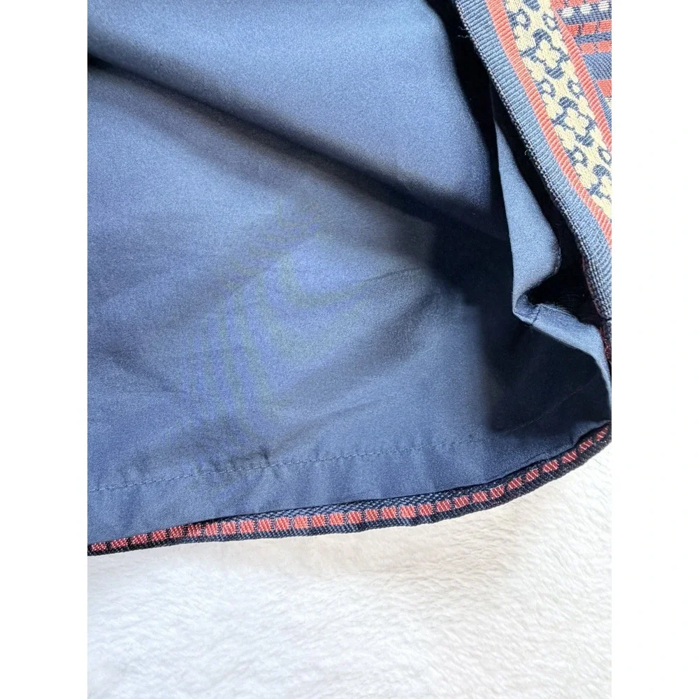 LOFT Jacquard Geometric Stripe Mini Skirt Size 0 Blue Red Woven Lined Zip Office